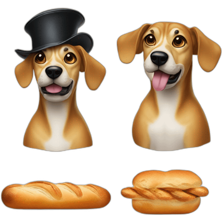 french dog with a big salvador dali moustache, beret and a  baguette emoji