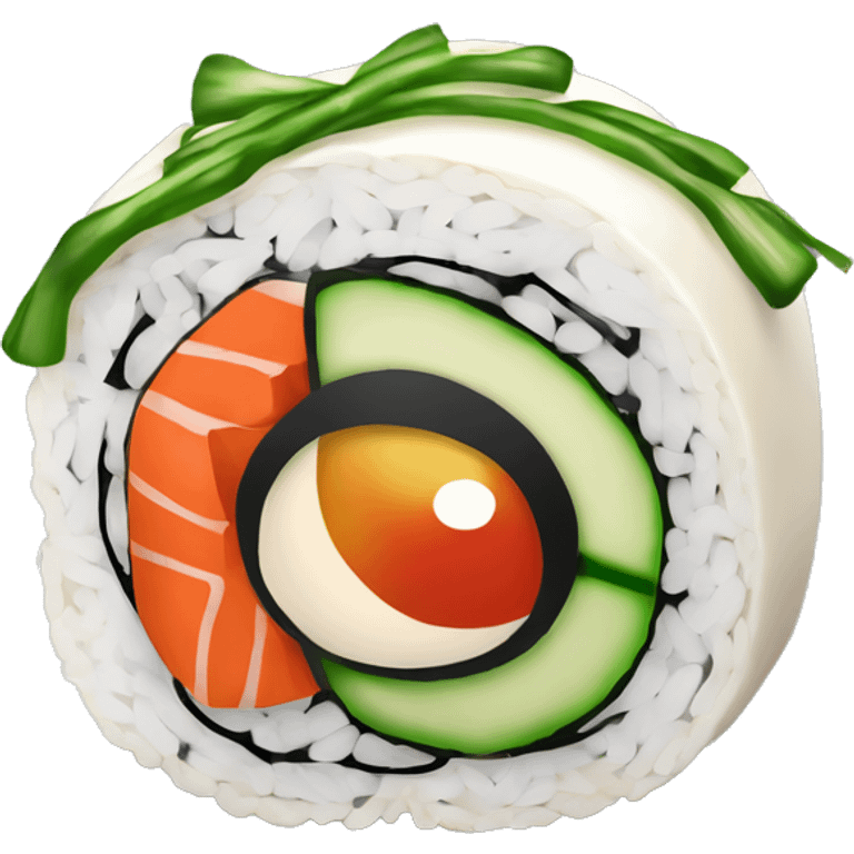 sushi roll with green onion and sriracha on top emoji