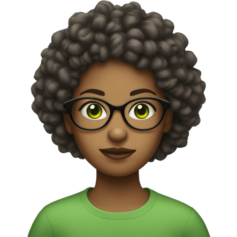 girl with mousy hair, glasses and green eye emoji