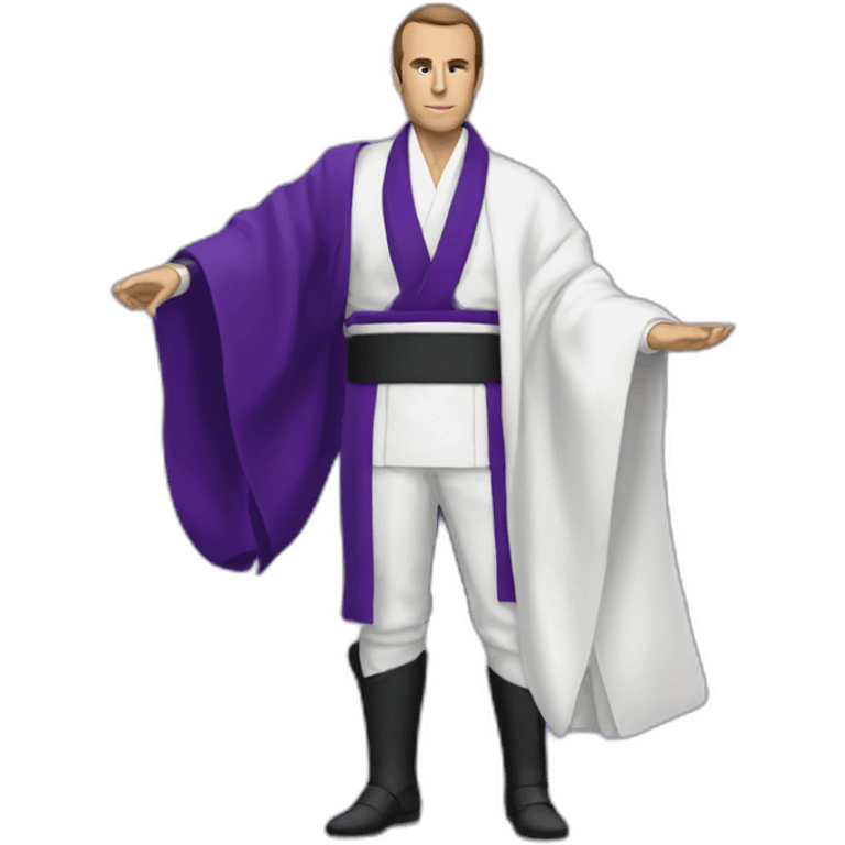 Macron avec kimono blanc de jbb et ceinture violette emoji