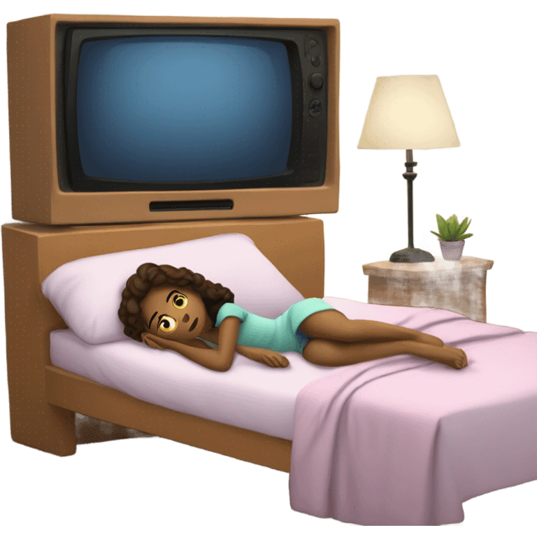 Girl Watching tv in bed  emoji