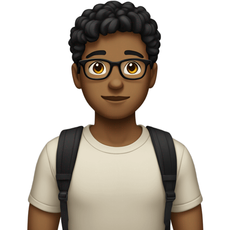 teenage boy with black wavy hair and glasses and a black short sleeve shirt and tan skin emoji