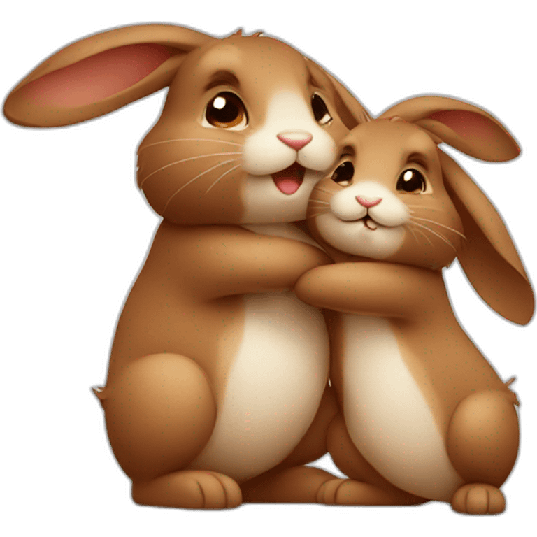 cute brown bunnies make hug emoji