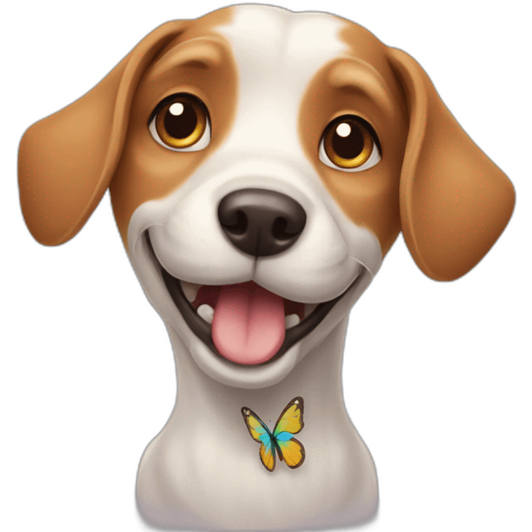 Cheerful dog with butterfly emoji