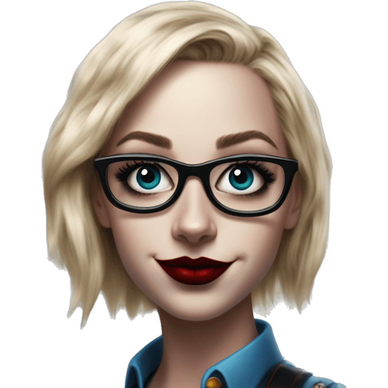 Geeky programmer in Harley Quinn style, oil paint, mysterious eyes, intricate lips, masterpiece portrait, odd perspective, beautiful, desirable, logical emoji