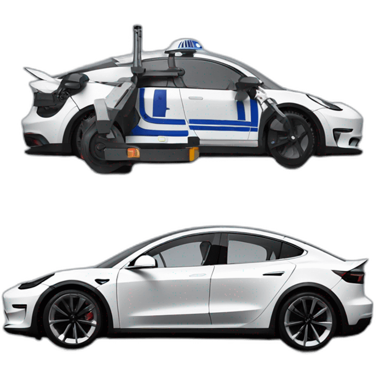 R2-D2 riding black Tesla Model 3 Side view emoji