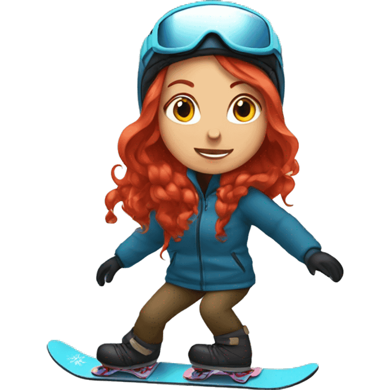 Woman with long red hair snowboarding emoji