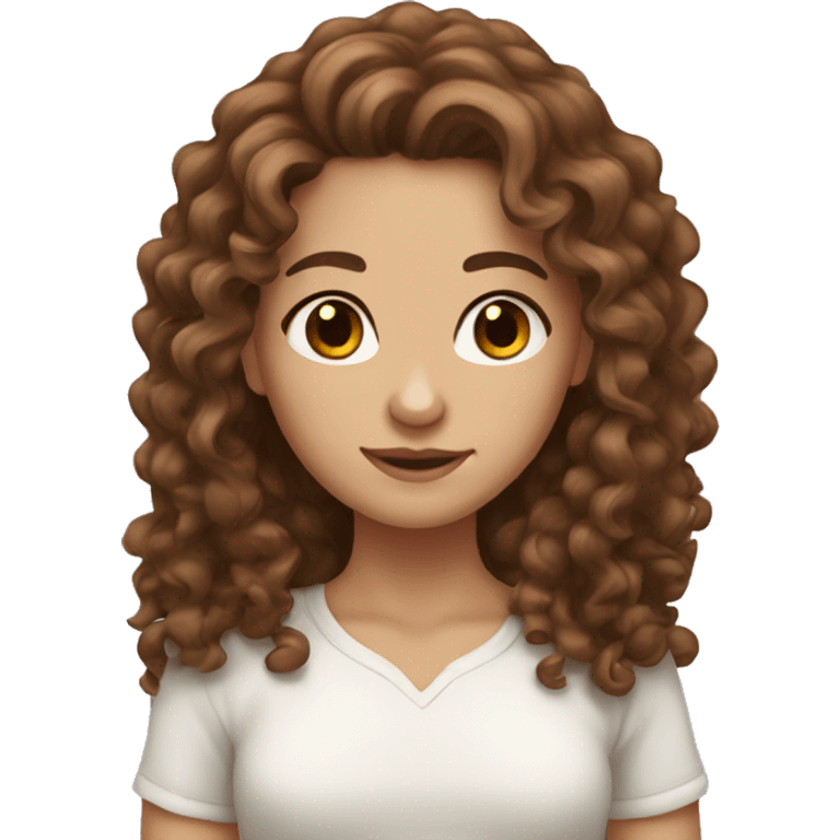 White skin girl with brown long curly hair emoji