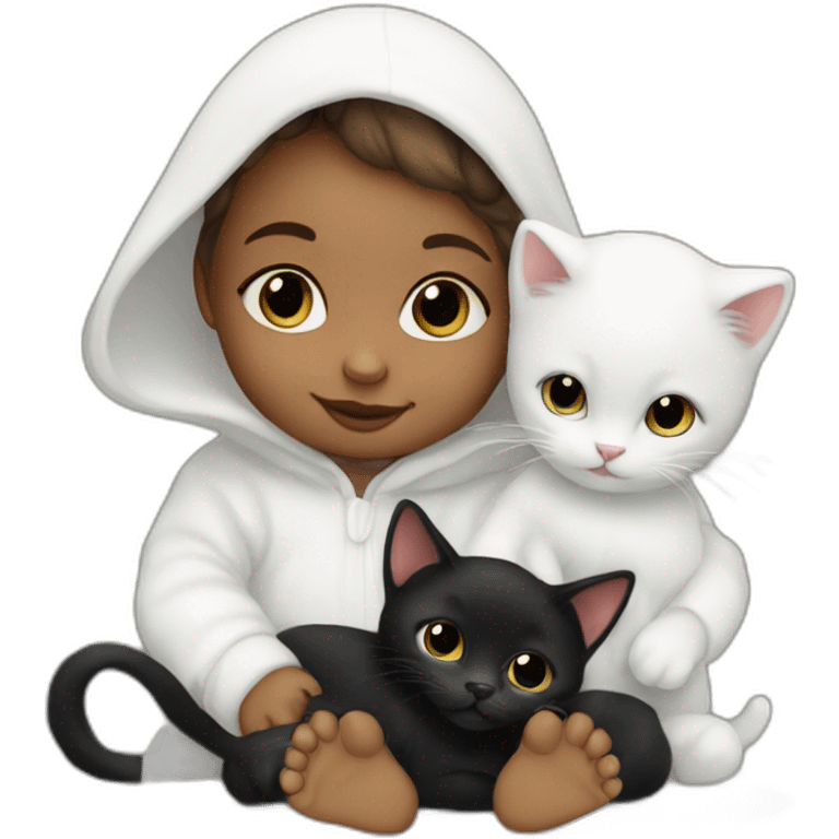 Baby girl -with 1 white cat- 1 black cat emoji