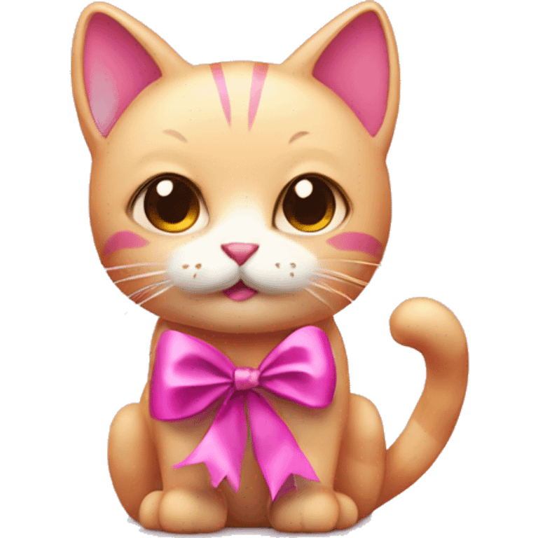 Pink cat with ribbon emoji