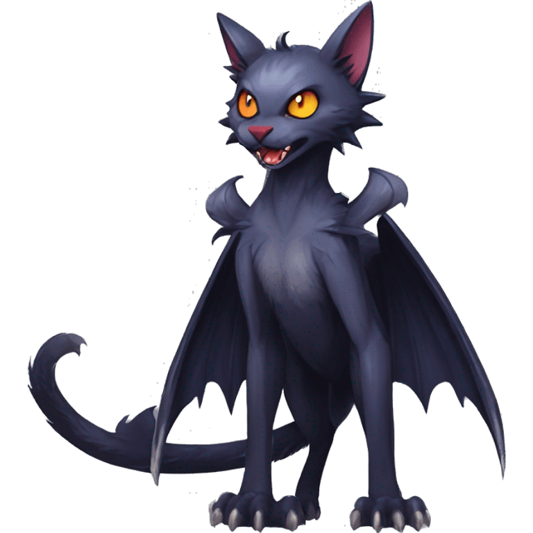   cool edgy beautiful fantasy anime-style dark animal vampiric Nargacuga-cat-hybrid Fakemon with big fangs and bat-wing-ears full body emoji