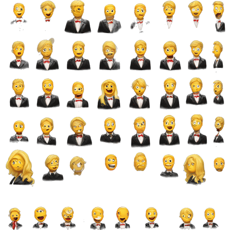 Orange guy with yellow hair frowning wearing tuxedo with red tie emoji