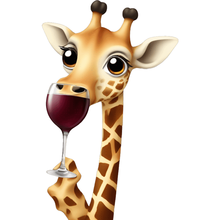 French giraffe holding red wineglass emoji