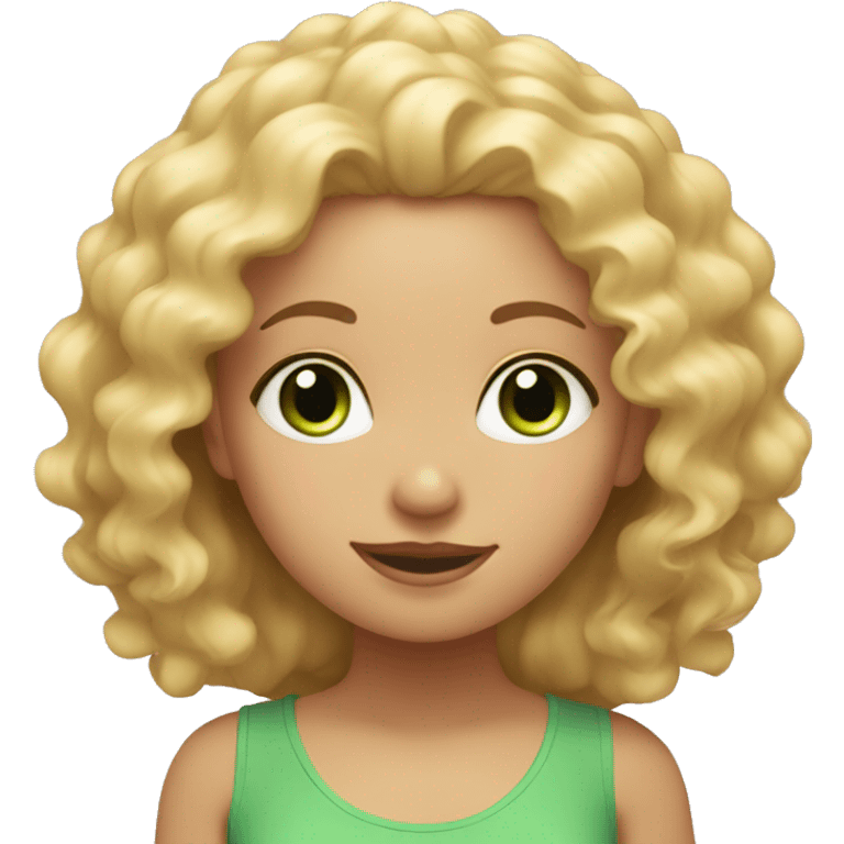 Pink yoga girl with blonde curly hair and green eyes emoji