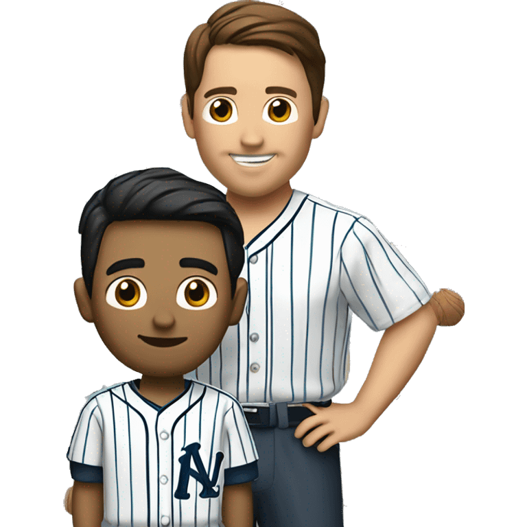 Man with brown hair in a Hawaiian shirt negotiating with a Latino baseball player in pinstripes emoji