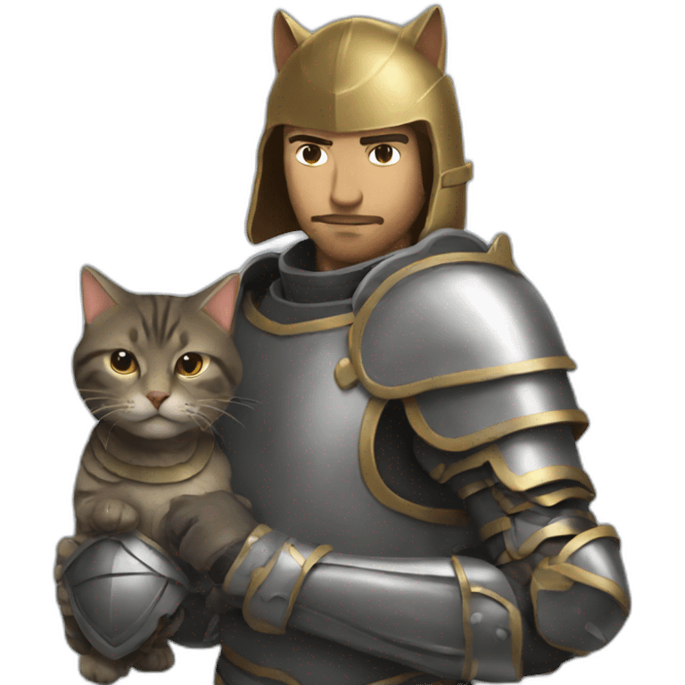 Man wearing armor fighting a cat emoji