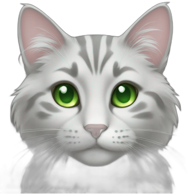 Amazing cat with green eyes and gray fur and love emoji