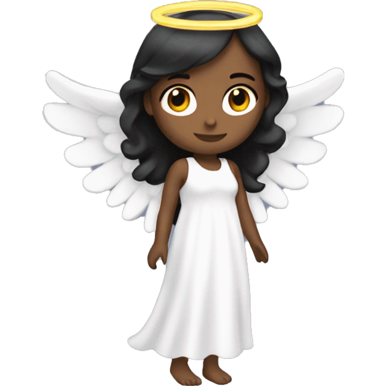 angel with halo and long white dress with wings with black straight hair and brown skin emoji