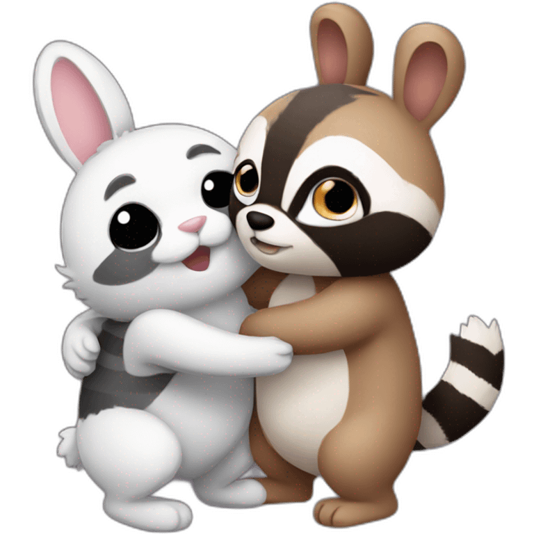 bunny and raccoon tight hug emoji