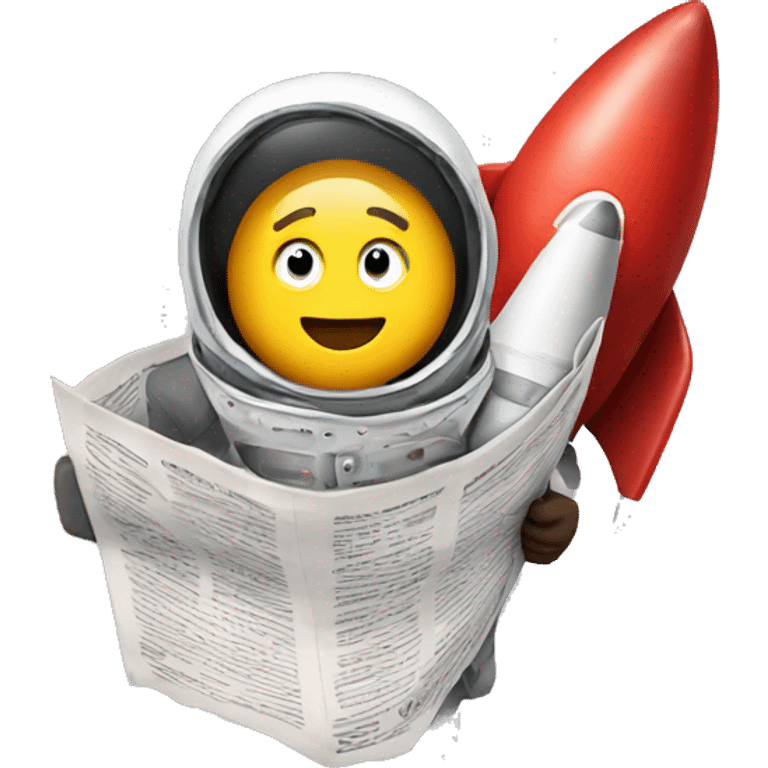 emoji that's onboard a rocket, holding a newspaper emoji