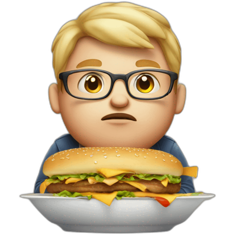 Idiot fat kid with eyeglasses eating burger emoji