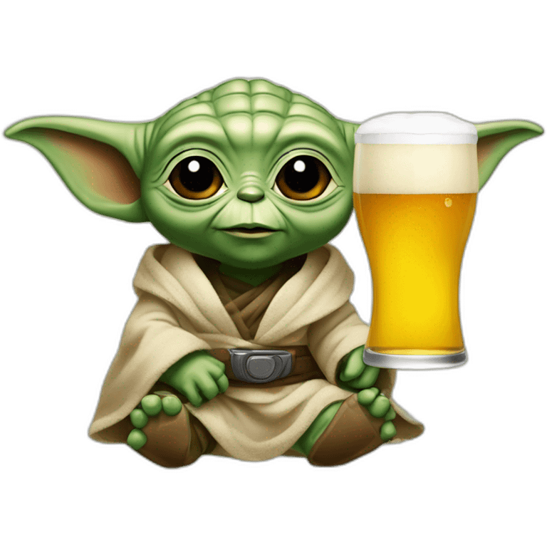 Bebe Yoda avec une bière emoji