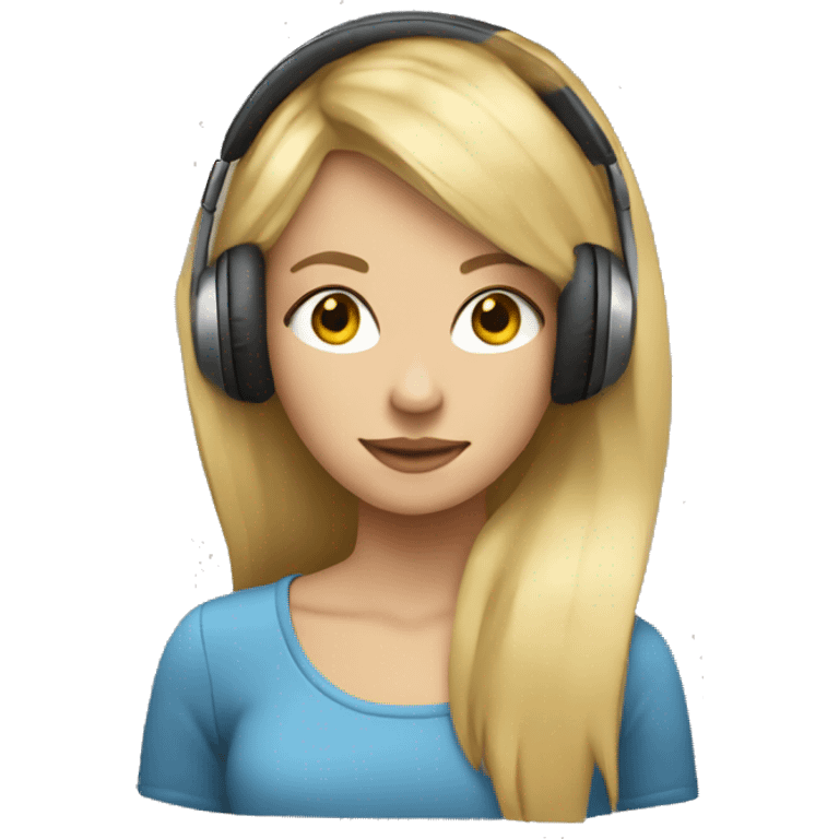 blonde straight hair girl with headphones and music notes around face emoji