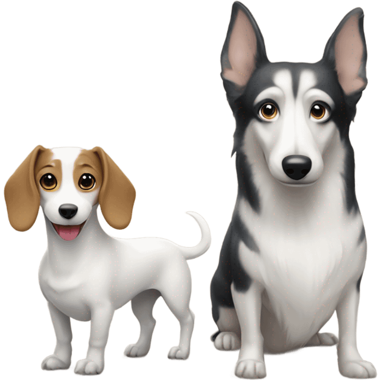 White dachshund next to a husky  emoji