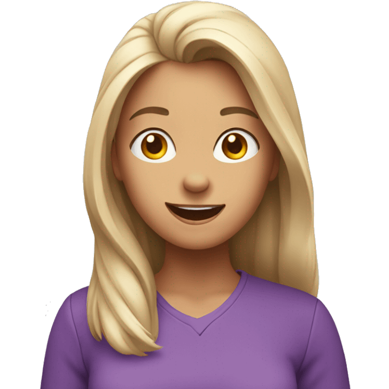 women wearing a purple shirt and is excited emoji