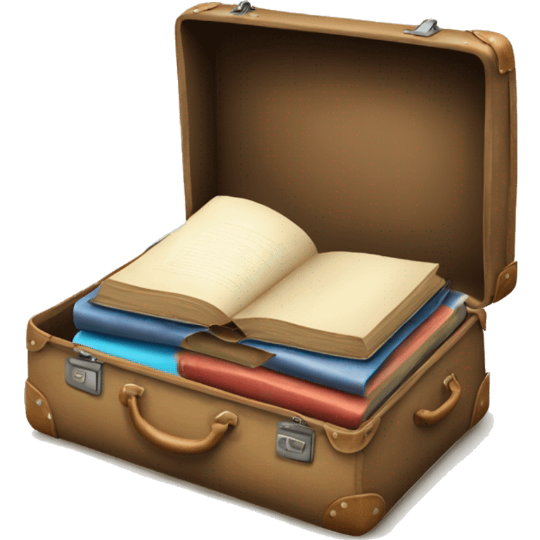 old suitcase empty open with books emoji