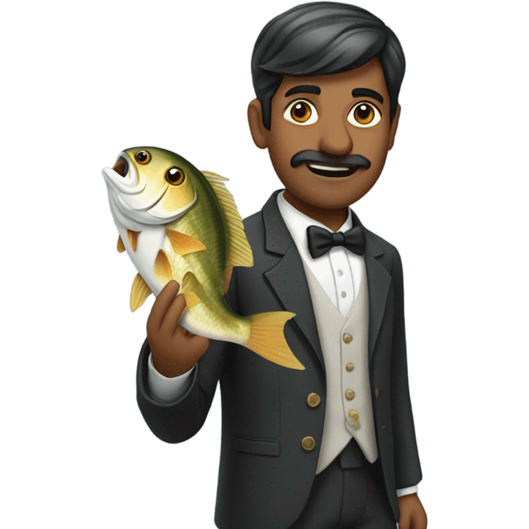 Indian man in a dress suit holding a fish  emoji