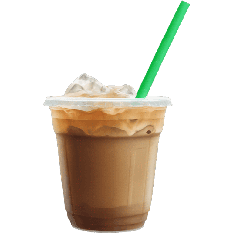 Caramel iced coffee in a clear cup with green straw emoji