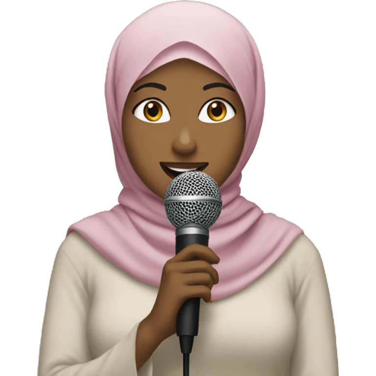 Hijabi singing with microphone emoji