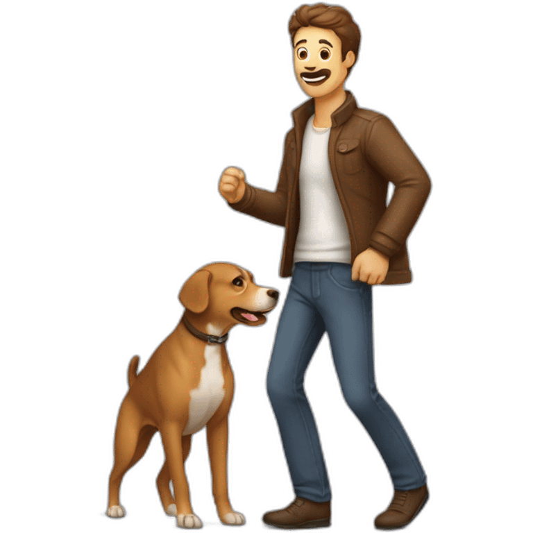 Homme qui se fait poursuivre pars un chien emoji