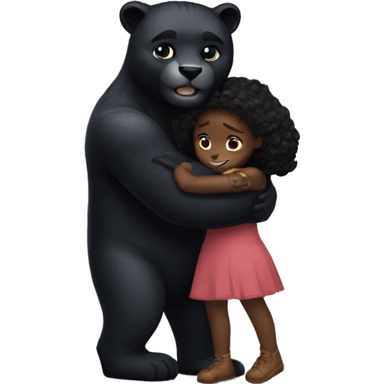 Black panther and girl bear hugging  emoji