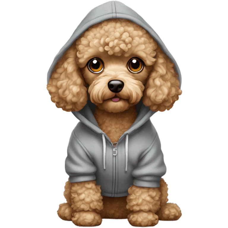 A toy poodle dog in a grey hoodie emoji