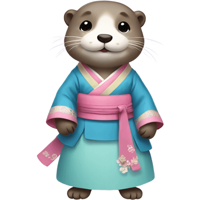 An otter dressed in pastel-colored traditional Korean hanbok emoji