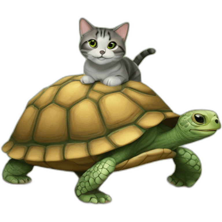 Un chat sur une tortue emoji