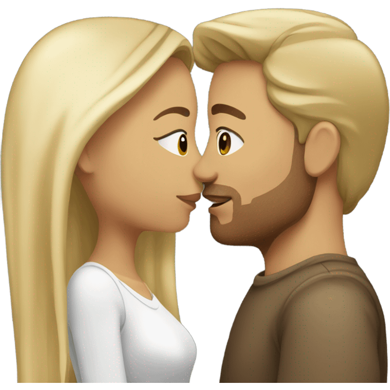 Light skin mixed woman with brown hair kissing white man with blonde hair emoji