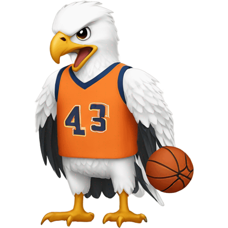 Bald eagle wearing orange basketball jersey emoji