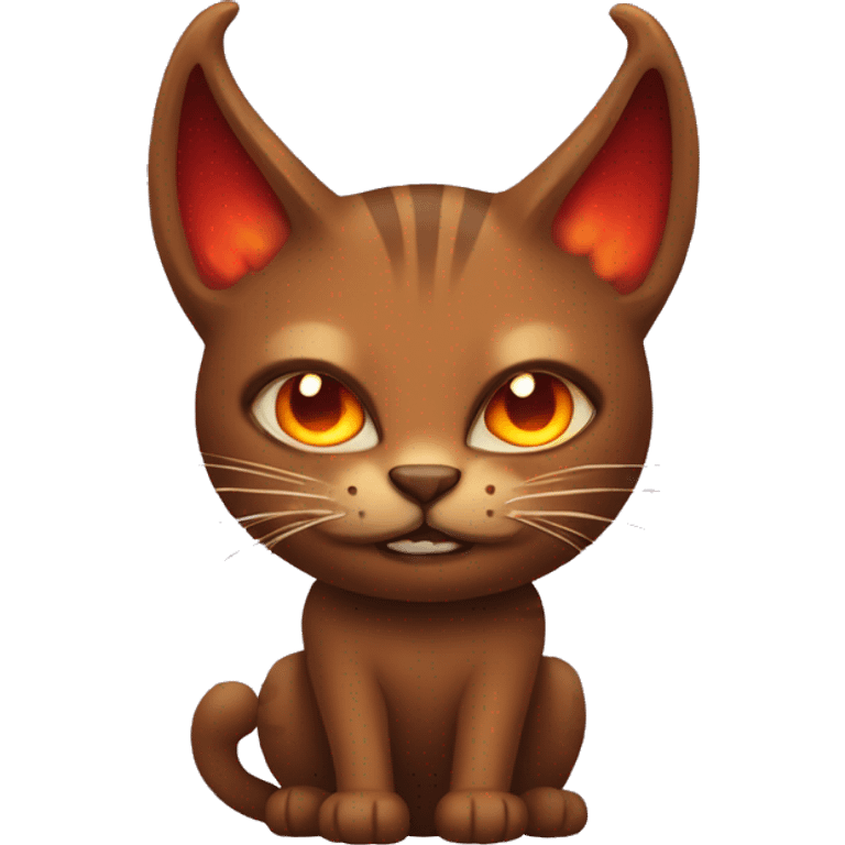 Brown cat with evil horns and fire emoji