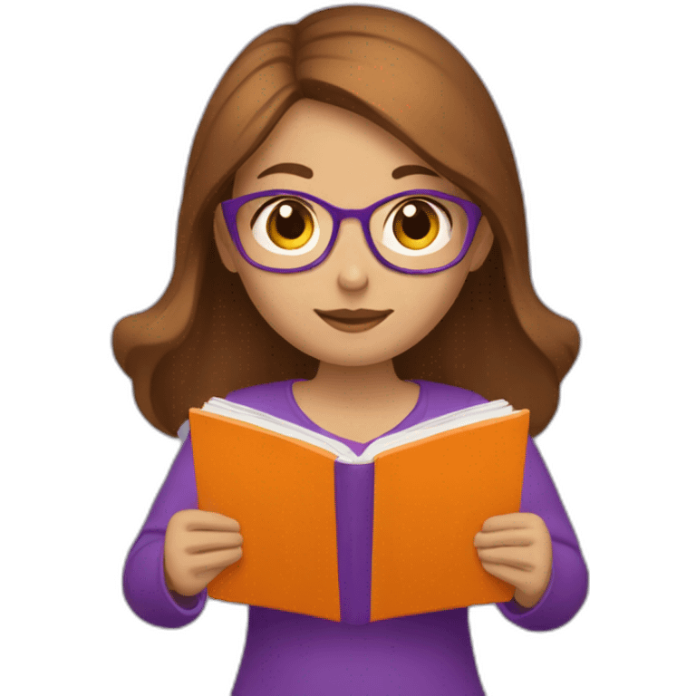 brown-medium-hair-girl-wearing-purple-blause-reading-a-orange-book emoji