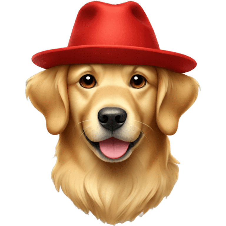 Golden retriever con un sombrero rojo emoji