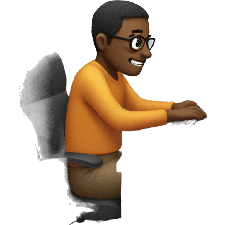 man sitting in front of computer video editing emoji