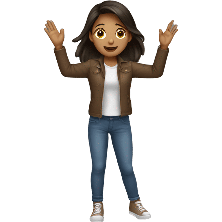 Brunette girl that is raising both her hands emoji