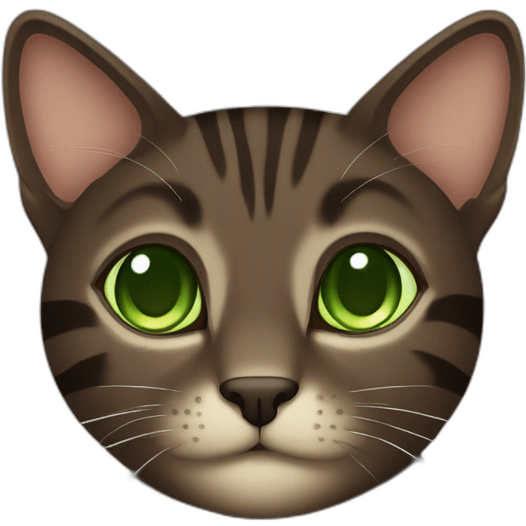 Dark Brown cat with darker stripes and Green eyes emoji