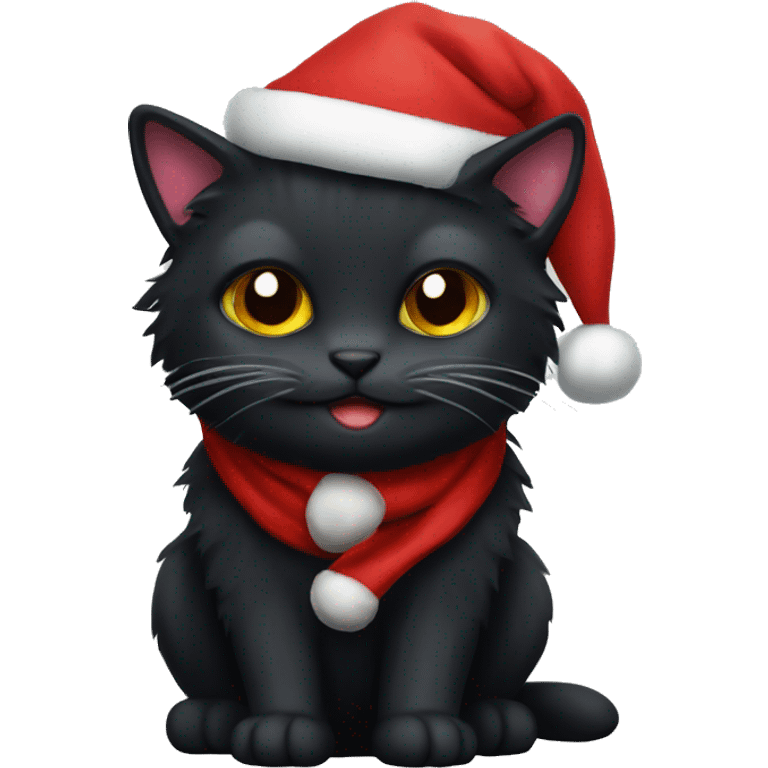 Fluffy black cat with Santa Hat emoji