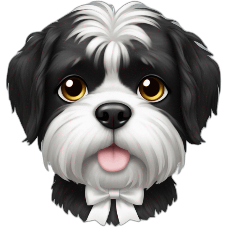 black shitzu dog with white tie in fur emoji