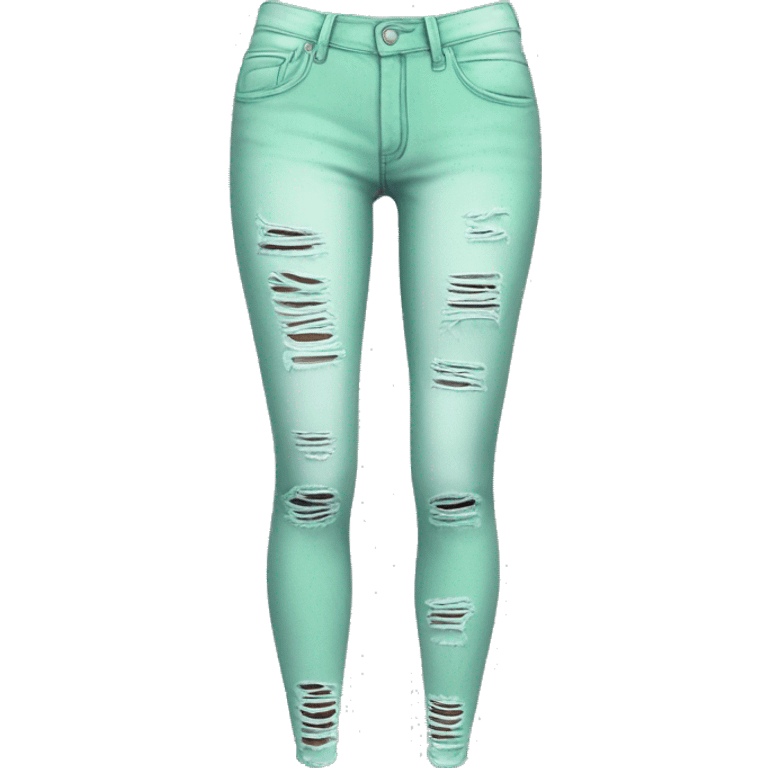 Realistic isolated pair of mint green ripped jean jeggings. emoji