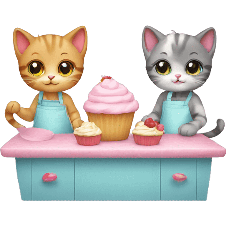 Cute kittens baking cupcakes emoji